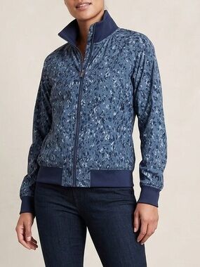 Athleta Brooklyn Bomber Jacket II Captivate Chrome Blue Camo Full Zip Small S